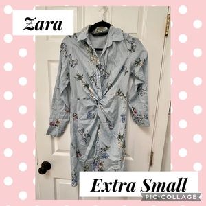 Zara cotton floral stripped shirt dress size extra-small